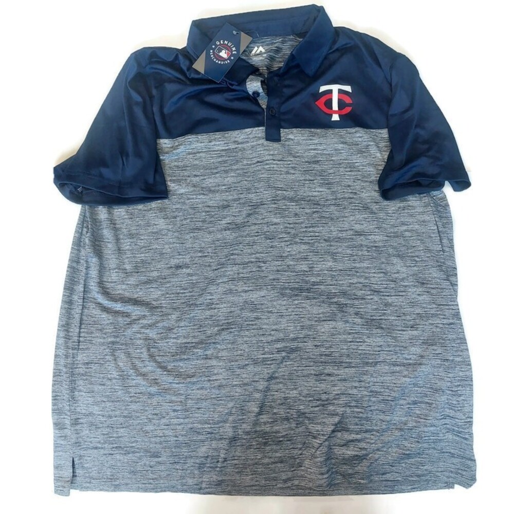 Majestic Mens 2XL Minnesota Twins Short Sleeve Golf Polo Shirt Blue Heathered